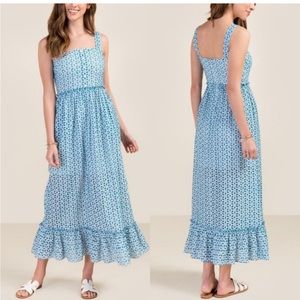 Blue rain Darla Eyelet sleeveless blue and white tiered maxi dress never worn